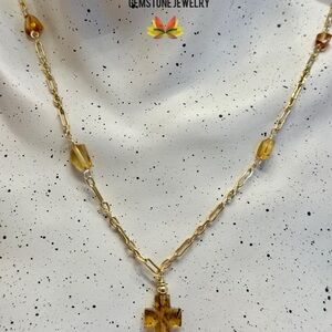 Gold Necklace with Amber Accents